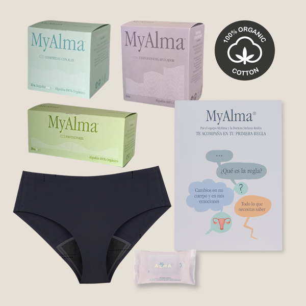 Pack Primera Menstruación sin tóxicos + libro en colaboración con la Dra. Stefanie Redón