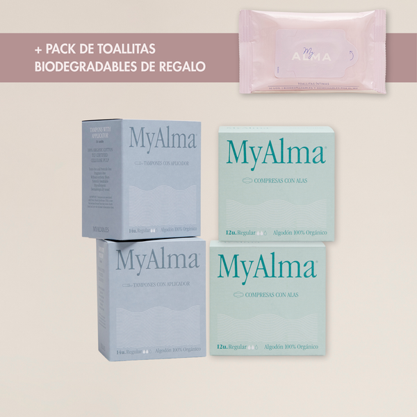 Pack tampones y compresas de algodón 100% orgánico + REGALO