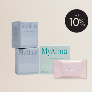 Pack tampones, compresas de algodón 100% orgánico y toallitas biodegradables