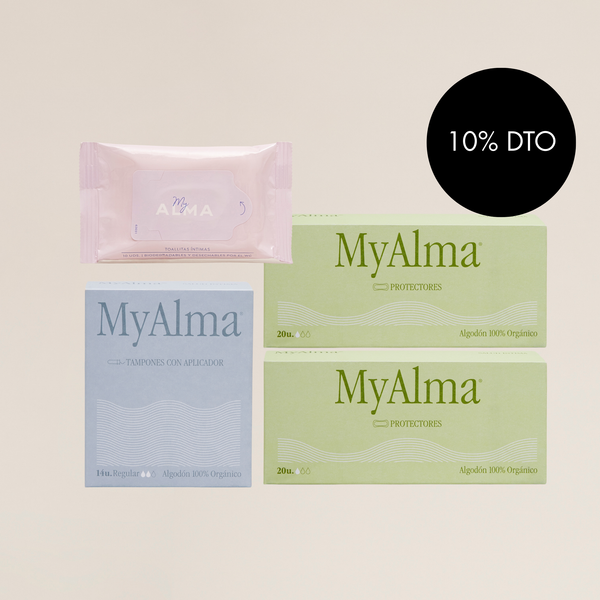 Pack salvaslips, tampones y toallitas biodegradables